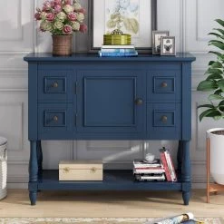 Modern Navy Blue Wood Storage Accent Cabinet with 4 Drawers, 1 Cabinet and 1 Shelf by Z-joyee -Cheap Z-joyee Store navy blue z joyee accent cabinets lyac87aav 31 1000