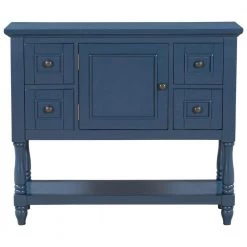 Modern Navy Blue Wood Storage Accent Cabinet with 4 Drawers, 1 Cabinet and 1 Shelf by Z-joyee