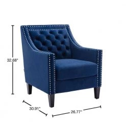 Navy Blue Velvet Fabric Accent Arm Chair Living Room Chair with Nail-Heads and Solid Wood Legs by Z-joyee -Cheap Z-joyee Store navy blue z joyee accent chairs ljp s202200007 40 1000