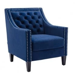 Navy Blue Velvet Fabric Accent Arm Chair Living Room Chair with Nail-Heads and Solid Wood Legs by Z-joyee -Cheap Z-joyee Store navy blue z joyee accent chairs ljp s202200007 4f 1000