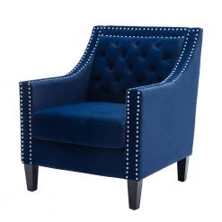 Navy Blue Velvet Fabric Accent Arm Chair Living Room Chair with Nail-Heads and Solid Wood Legs by Z-joyee -Cheap Z-joyee Store navy blue z joyee accent chairs ljp s202200007 c3 1000