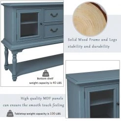 52 in. Navy Blue Standard Rectangle Wood Console Table with 2-Storage Drawers and Bottom Shelf by Z-joyee -Cheap Z-joyee Store navy blue z joyee console tables f fb857220283 4f 1000