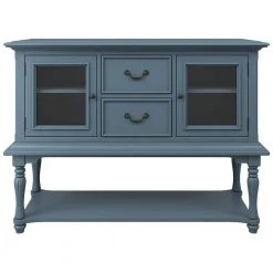 52 in. Navy Blue Standard Rectangle Wood Console Table with 2-Storage Drawers and Bottom Shelf by Z-joyee
