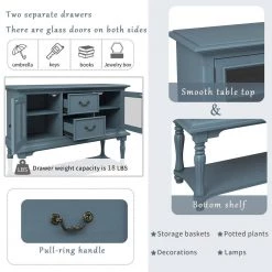 52 in. Navy Blue Standard Rectangle Wood Console Table with 2-Storage Drawers and Bottom Shelf by Z-joyee -Cheap Z-joyee Store navy blue z joyee console tables f fb857220283 fa 1000