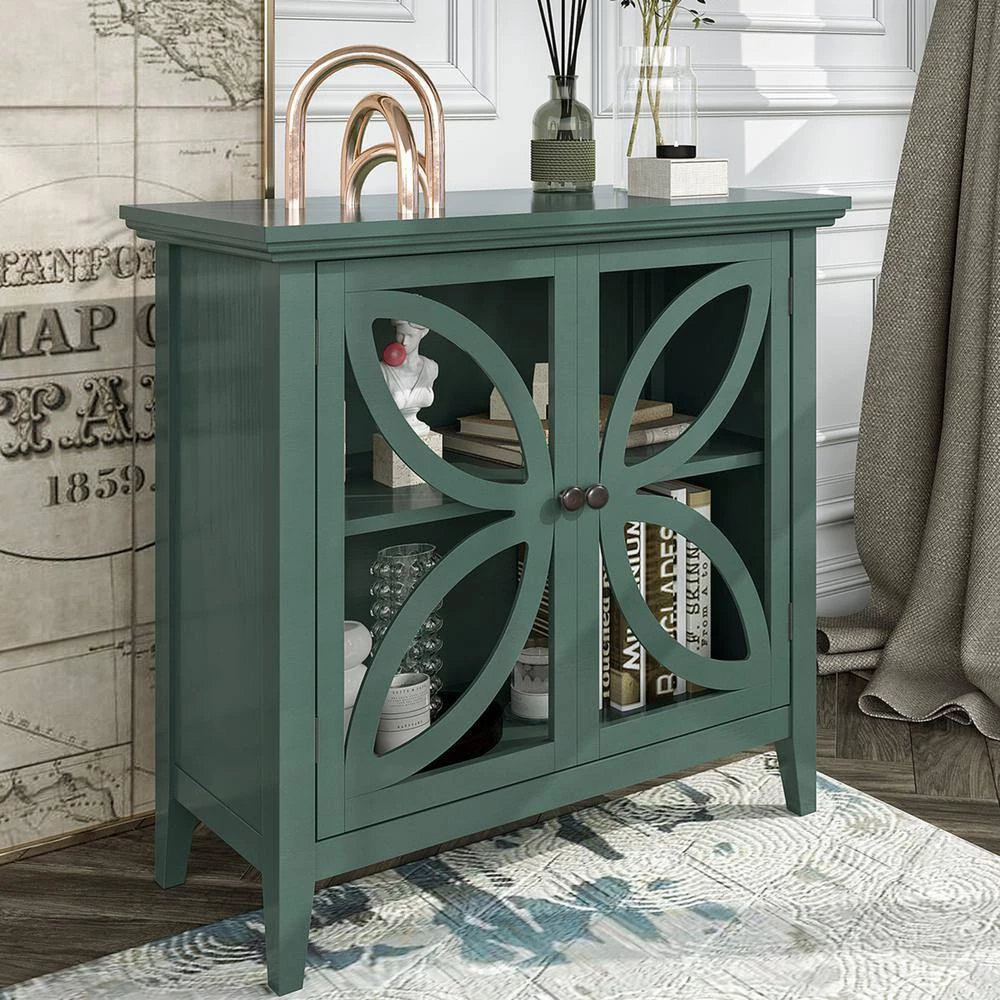 32 in. W Navy Green Accent Wooden Storage Cabinet with Decorative transparent Door by Z-joyee 10 32 in. W Navy Green Accent Wooden Storage Cabinet with Decorative transparent Door by Z-joyee - Image 10