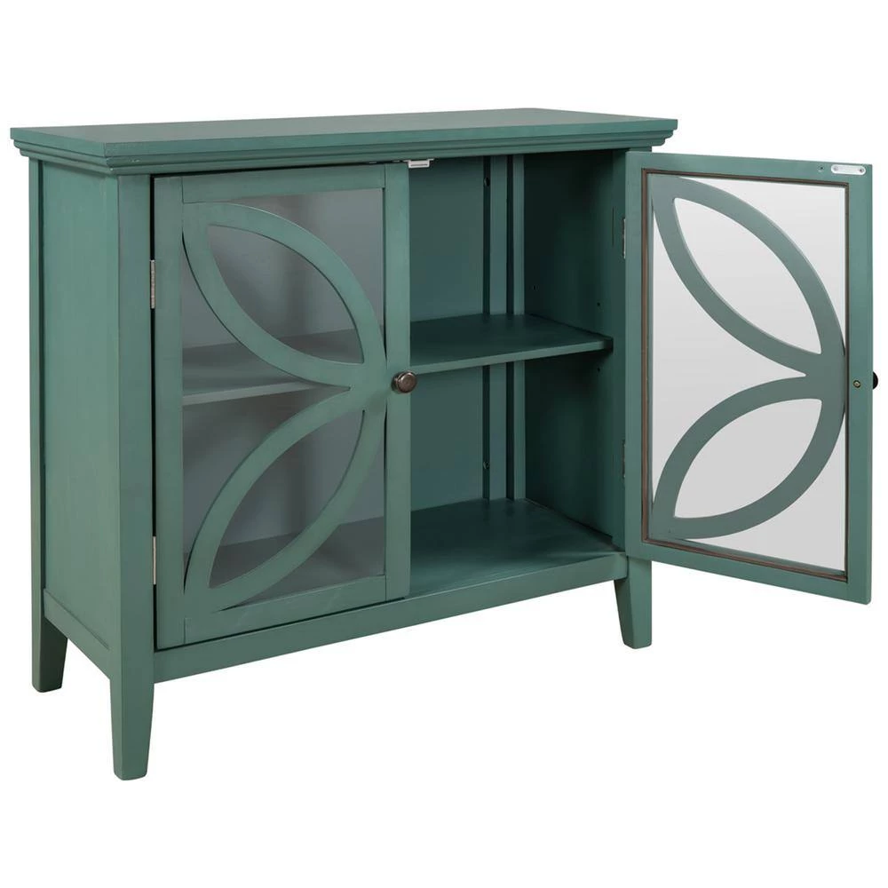32 in. W Navy Green Accent Wooden Storage Cabinet with Decorative transparent Door by Z-joyee 7 32 in. W Navy Green Accent Wooden Storage Cabinet with Decorative transparent Door by Z-joyee - Image 7