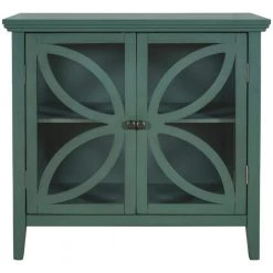 32 in. W Navy Green Accent Wooden Storage Cabinet with Decorative transparent Door by Z-joyee