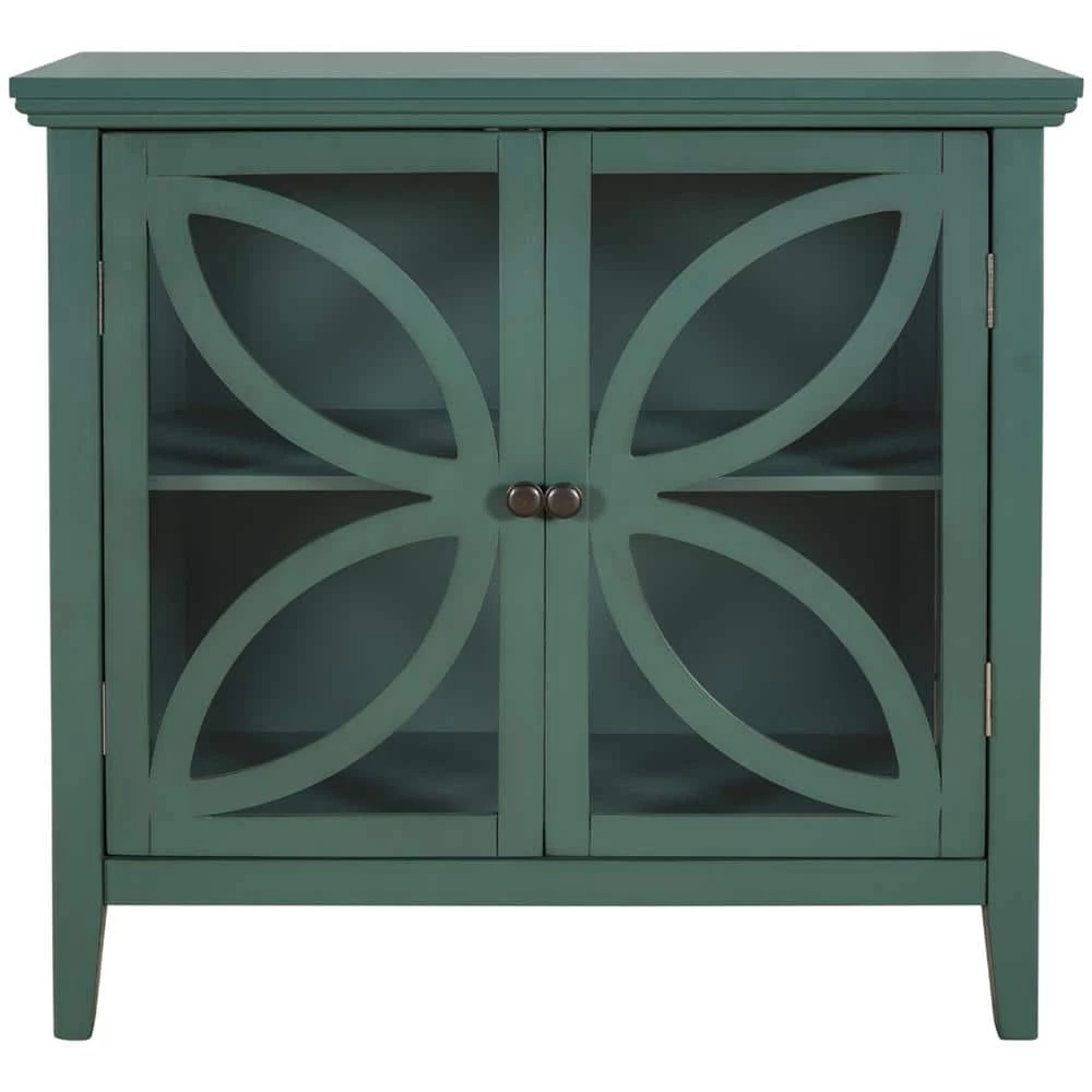 32 in. W Navy Green Accent Wooden Storage Cabinet with Decorative transparent Door by Z-joyee 1 32 in. W Navy Green Accent Wooden Storage Cabinet with Decorative transparent Door by Z-joyee