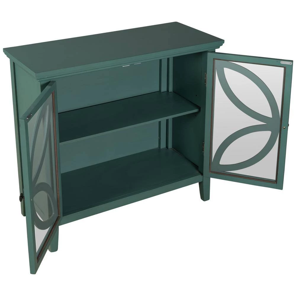 32 in. W Navy Green Accent Wooden Storage Cabinet with Decorative transparent Door by Z-joyee 3 32 in. W Navy Green Accent Wooden Storage Cabinet with Decorative transparent Door by Z-joyee - Image 3