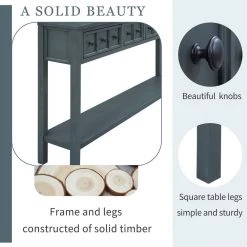 60 in. Navy Standard Rectangle Wood Console Table with 4-Storage Drawers and Bottom Shelf by Z-joyee -Cheap Z-joyee Store navy z joyee console tables f fb857220559 4f 1000