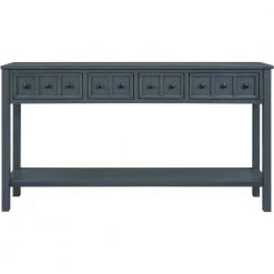 60 in. Navy Standard Rectangle Wood Console Table with 4-Storage Drawers and Bottom Shelf by Z-joyee