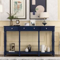 58.07 in. Navy Standard Rectangle Wood Console Table with Storage Shelf and Drawer by Z-joyee -Cheap Z-joyee Store navy z joyee console tables f fb857221464 31 1000