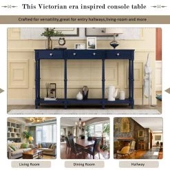 58.07 in. Navy Standard Rectangle Wood Console Table with Storage Shelf and Drawer by Z-joyee -Cheap Z-joyee Store navy z joyee console tables f fb857221464 44 1000