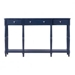 58.07 in. Navy Standard Rectangle Wood Console Table with Storage Shelf and Drawer by Z-joyee