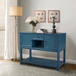 Retro 45.2 in. Navy Standard Rectangle Wood Console Table with Drawer by Z-joyee -Cheap Z-joyee Store navy z joyee console tables ly w113753741 31 1000