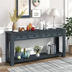 Rustic 63 in. Navy Standard Rectangle Wood Console Table with 4 Drawers by Z-joyee 21 Rustic 63 in. Navy Standard Rectangle Wood Console Table with 4 Drawers by Z-joyee -Cheap Z-joyee Store navy z joyee console tables ly wf287219aam 31 1000