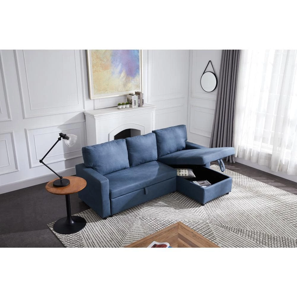 Living Room 85 in. W Navy Blue Square Arm 3-Seat Polyester L -Shaped Modern Sectional Sofa by Z-joyee 4 Living Room 85 in. W Navy Blue Square Arm 3-Seat Polyester L -Shaped Modern Sectional Sofa by Z-joyee - Image 4