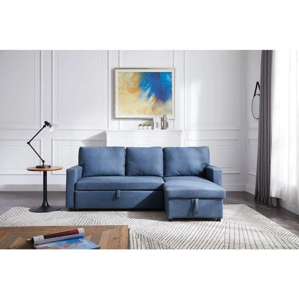Living Room 85 in. W Navy Blue Square Arm 3-Seat Polyester L -Shaped Modern Sectional Sofa by Z-joyee 3 Living Room 85 in. W Navy Blue Square Arm 3-Seat Polyester L -Shaped Modern Sectional Sofa by Z-joyee - Image 3