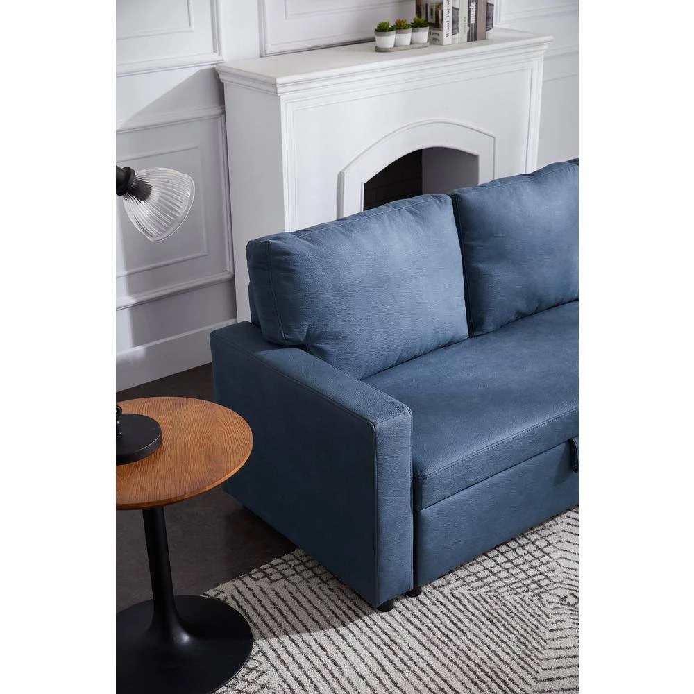 Living Room 85 in. W Navy Blue Square Arm 3-Seat Polyester L -Shaped Modern Sectional Sofa by Z-joyee 2 Living Room 85 in. W Navy Blue Square Arm 3-Seat Polyester L -Shaped Modern Sectional Sofa by Z-joyee - Image 2