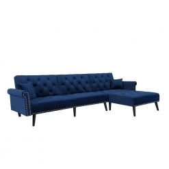 115 in. Navy Blue Velvet Twin Size Convertible Sofa Bed Sleeper by Z-joyee -Cheap Z-joyee Store navy z joyee sofa beds p q202200350 1f 1000