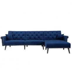 115 in. Navy Blue Velvet Twin Size Convertible Sofa Bed Sleeper by Z-joyee
