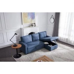 82.1 in. Navy Polyester Twin Size Reversible Sectional Sofa Functional Sofa Bed by Z-joyee -Cheap Z-joyee Store navy z joyee sofa beds p q202200355 4f 1000