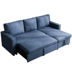 82.1 in. Navy Polyester Twin Size Reversible Sectional Sofa Functional Sofa Bed by Z-joyee