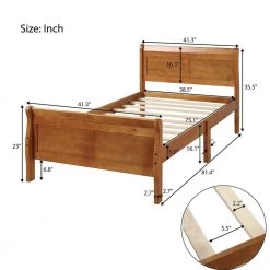 41.3 in. W Oak Twin Wood Frame Platform Bed with Headboard & Footboard by Z-joyee -Cheap Z-joyee Store oak z joyee platform beds ly wf192439aal 4f 1000