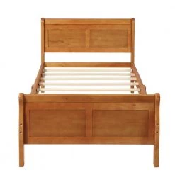 41.3 in. W Oak Twin Wood Frame Platform Bed with Headboard & Footboard by Z-joyee