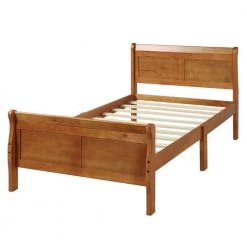 41.3 in. W Oak Twin Wood Frame Platform Bed with Headboard & Footboard by Z-joyee -Cheap Z-joyee Store oak z joyee platform beds ly wf192439aal c3 1000