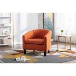 Orange Linen Accent Barrel Chair Living Room Chair with Nailheads by Z-joyee -Cheap Z-joyee Store orange z joyee accent chairs p a202200059 31 1000
