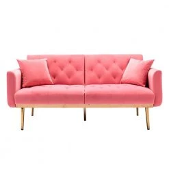 63.78 in. Peach Velvet Twin Size Sofa Bed Accent Sofa Loveseat Sofa with Rose Gold Metal Feet by Z-joyee