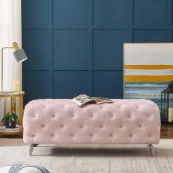 18.89 in. H x 51.18 in. W x 19.68 in. D Pink Button-Tufted Ottoman Bench Upholstered Velvet Footrest Stool Accent Bench by Z-joyee -Cheap Z-joyee Store pink z joyee bedroom benches p s202200333 31 1000
