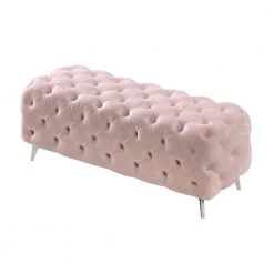 18.89 in. H x 51.18 in. W x 19.68 in. D Pink Button-Tufted Ottoman Bench Upholstered Velvet Footrest Stool Accent Bench by Z-joyee -Cheap Z-joyee Store pink z joyee bedroom benches p s202200333 4f 1000