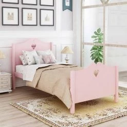 Wood Pink Twin Platform Bed with Headboard by Z-joyee -Cheap Z-joyee Store pink z joyee platform beds f fb857217917 31 1000