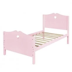 Wood Pink Twin Platform Bed with Headboard by Z-joyee