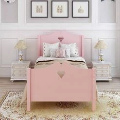 Wood Pink Twin Platform Bed with Headboard by Z-joyee -Cheap Z-joyee Store pink z joyee platform beds f fb857217917 c3 1000