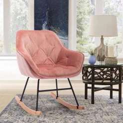 Pink Living Room Comfortable Rocking Chair Accent Chair by Z-joyee -Cheap Z-joyee Store pink z joyee rockers gliders ottomans p q202200009 31 1000