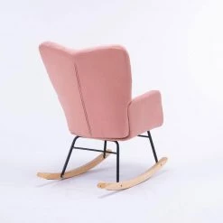 Pink Velvet Tufted Upholstered Mid Century Modern Rocking Chair Padded Seat by Z-joyee 8 Pink Velvet Tufted Upholstered Mid Century Modern Rocking Chair Padded Seat by Z-joyee -Cheap Z-joyee Store pink z joyee rockers gliders ottomans p q202200071 4f 1000