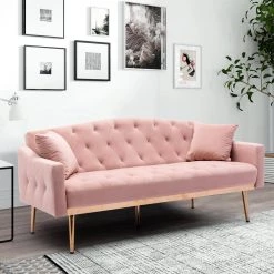 65.35 in. Square Arm Straight Velvet Sofa Accent Sofa Loveseat Sofa with Stainless Feet in Pink by Z-joyee -Cheap Z-joyee Store pink z joyee sofas couches p s202200064 31 1000