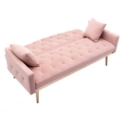 65.35 in. Square Arm Straight Velvet Sofa Accent Sofa Loveseat Sofa with Stainless Feet in Pink by Z-joyee -Cheap Z-joyee Store pink z joyee sofas couches p s202200064 4f 1000