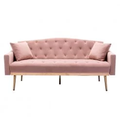 65.35 in. Square Arm Straight Velvet Sofa Accent Sofa Loveseat Sofa with Stainless Feet in Pink by Z-joyee