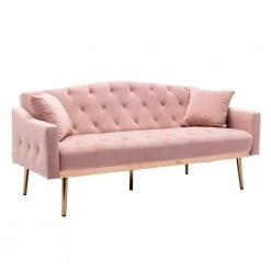 65.35 in. Square Arm Straight Velvet Sofa Accent Sofa Loveseat Sofa with Stainless Feet in Pink by Z-joyee -Cheap Z-joyee Store pink z joyee sofas couches p s202200064 c3 1000