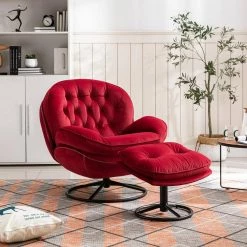 Red Velvet Swivel Sofa Accent Chair TV Chair with Ottoman by Z-joyee -Cheap Z-joyee Store red z joyee accent chairs p q202200230 31 1000