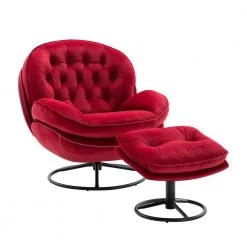 Red Velvet Swivel Sofa Accent Chair TV Chair with Ottoman by Z-joyee