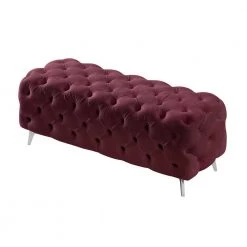 18.89 in. H x 51.18 in. W x 19.68 in. D Red Button-Tufted Ottoman Bench Upholstered Velvet Footrest Stool Accent Bench by Z-joyee -Cheap Z-joyee Store red z joyee bedroom benches p s202200336 4f 1000