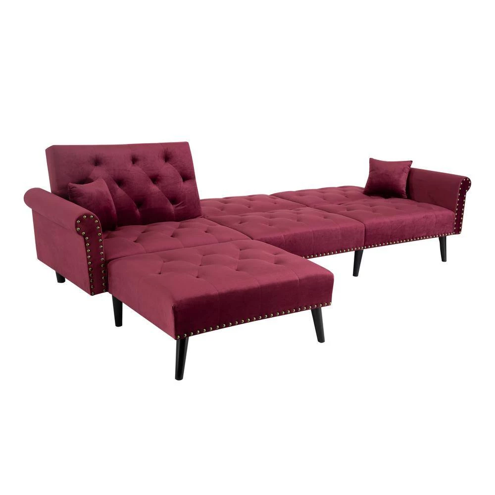 115 in. Red Velvet Twin Size Convertible Sofa Bed Sleeper by Z-joyee 4 115 in. Red Velvet Twin Size Convertible Sofa Bed Sleeper by Z-joyee - Image 4