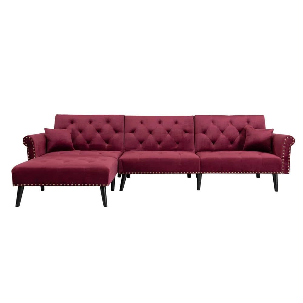 115 in. Red Velvet Twin Size Convertible Sofa Bed Sleeper by Z-joyee 1 115 in. Red Velvet Twin Size Convertible Sofa Bed Sleeper by Z-joyee