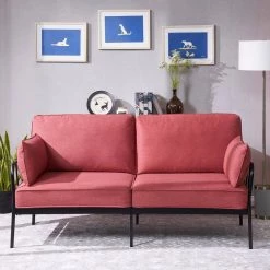 72.4 in. Square Arm Polyester Modern Straight 3 Seats Sofa in Red by Z-joyee -Cheap Z-joyee Store red z joyee sofas couches p q202200289 c3 1000