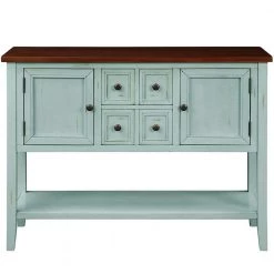 Retro Blue Wood Storage Cabinets with 4 Drawers and Bottom Shelf by Z-joyee